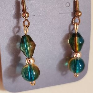 Funky Beachy Ombre Blue And Orange Glass Bead Earrings